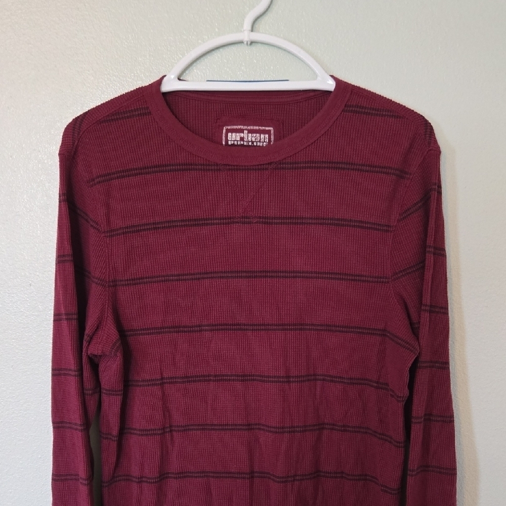 Urban Pipeline | Burgundy Stripe Thermal Knit Long Sleeve Tee Size Large